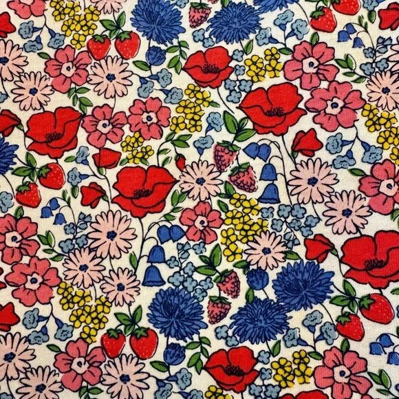 MINI BODEN Drop Waist Floral Dress Girls 5-6 Red Blue Flowers Strawberry Cotton - Picture 3 of 5